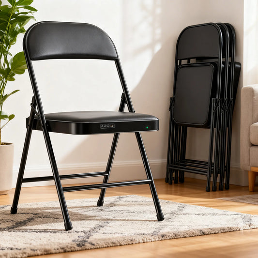 Foldable Black Upholstered Folding Chair (Space-Saving)